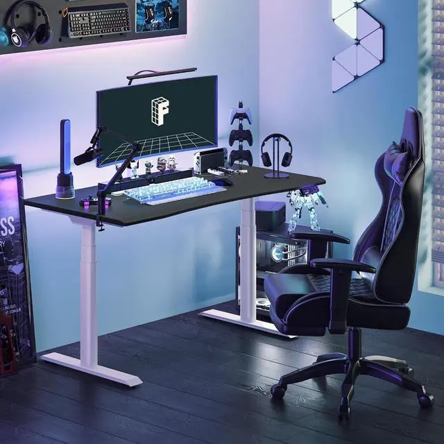 Alt view image 2 of 7 - Z8 Luxe Oval Leg Gaming Standing Desk 55x28 in Electric Adjustable Height for FPS Games Computer Desk for Home Office Gamer with Dual Motors USB Ports Whole Piece(White Frame + Black Top)
