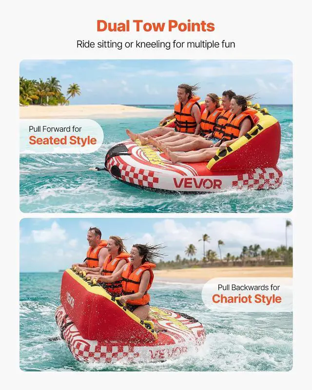 Alt view image 3 of 7 - Towable Tubes for Boating, 4-Rider Inflatable Towable Tube for Boat to Pull, 680 lbs Capacity Water Sports Boating Tubes - with Full Nylon Cover, Dual Tow Points, Safety Valve & Padded Handles