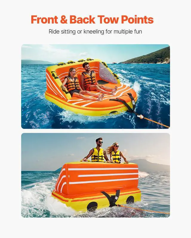 Alt view image 6 of 7 - Towable Tube for Boating, 1-3 Riders Inflatable Boat Tubes and Towables, 510lbs Water Sport Towable Tube for Boat to Pull - with Full Nylon Cover, 16 Grab Handles, Dual Tow Points & Safety Valve