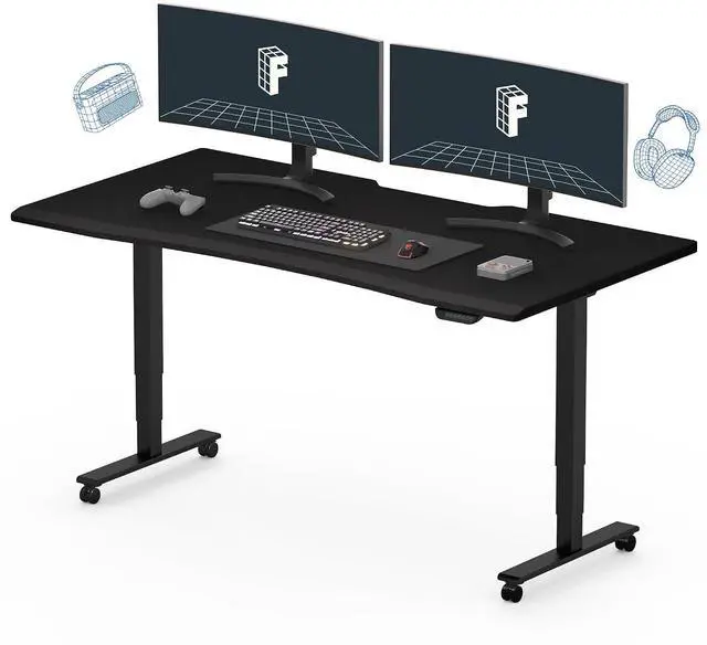 Main image of E6 Gaming Standing Desk 60x27 in Electric Adjustable Height for MOBA Games Computer Desk for Home Office Gamer with Dual Motors Whole Piece Top (Black Frame + Black Top)