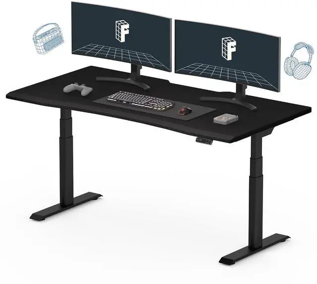 Main image of Z8 Luxe Oval Leg Gaming Standing Desk 60x27 in Electric Adjustable Height for MOBA Games Computer Desk for Home Office Gamer with Dual Motors USB Ports Whole Piece (Black Frame + Black Top)