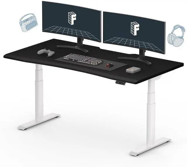 Main image of Z8 Luxe Oval Leg Gaming Standing Desk 60x27 in Electric Adjustable Height for MOBA Games Computer Desk for Home Office Gamer with Dual Motors USB Ports Whole Piece(White Frame + Black Top)
