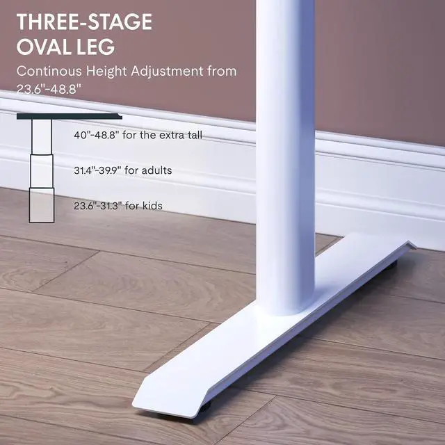 Alt view image 3 of 7 - Z8 Luxe Oval Leg Gaming Standing Desk 55x28 in Electric Adjustable Height for MOBA Games Computer Desk for Home Office Gamer with Dual Motors USB Ports Whole Piece (White Frame + Black Top)