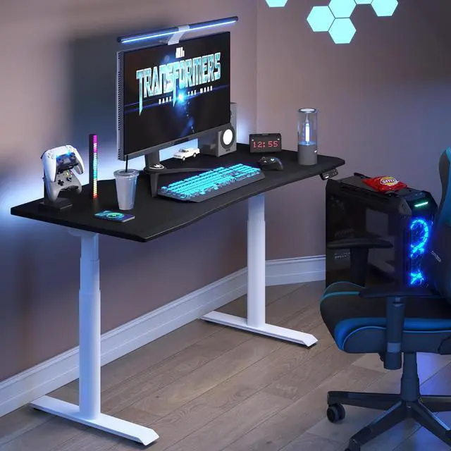Alt view image 2 of 7 - Z8 Luxe Oval Leg Gaming Standing Desk 55x28 in Electric Adjustable Height for MOBA Games Computer Desk for Home Office Gamer with Dual Motors USB Ports Whole Piece (White Frame + Black Top)