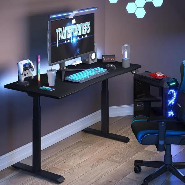 Alt view image 2 of 7 - Z8 Luxe Oval Leg Gaming Standing Desk 55x28 in Electric Adjustable Height for MOBA Games Computer Desk for Home Office Gamer with Dual Motors USB Ports Whole Piece (Black Frame + Black Top)
