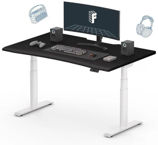 Main image of Z8 Luxe Oval Leg Gaming Standing Desk 55x28 in Electric Adjustable Height for MOBA Games Computer Desk for Home Office Gamer with Dual Motors USB Ports Whole Piece (White Frame + Black Top)