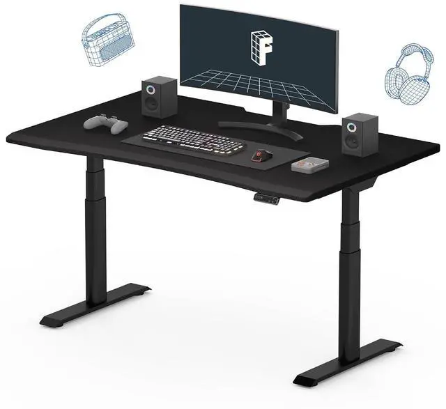 Main image of Z8 Luxe Oval Leg Gaming Standing Desk 55x28 in Electric Adjustable Height for MOBA Games Computer Desk for Home Office Gamer with Dual Motors USB Ports Whole Piece (Black Frame + Black Top)