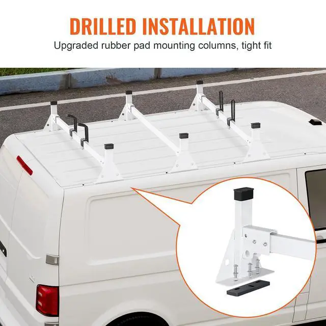 Alt view image 4 of 7 - Van Roof Ladder Rack, 54" Heavy-Duty Steel Rack, 800 lbs Capacity, Drilling with Straps, Fit for Ford Transit 150, 250, 350, 2015-2022, 3 Bars
