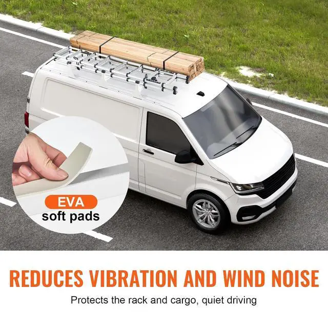 Alt view image 6 of 7 - Van Roof Ladder Rack, 54" Heavy-Duty Steel Rack, 800 lbs Capacity, Drilling with Straps, Fit for Ford Transit 150, 250, 350, 2015-2022, 3 Bars
