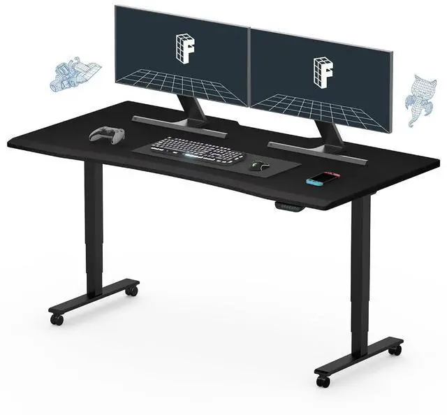 Main image of E6 Gaming Standing Desk 60x27 in Electric Adjustable Height for FPS Games Computer Desk for Home Office Gamer with Dual Motors Whole Piece Top (Black Frame + Black Top)