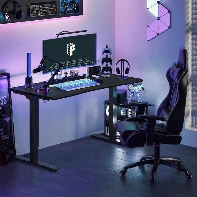 Alt view image 2 of 7 - E6 Gaming Standing Desk 60x27 in Electric Adjustable Height for FPS Games Computer Desk for Home Office Gamer with Dual Motors Whole Piece Top (Black Frame + Black Top)