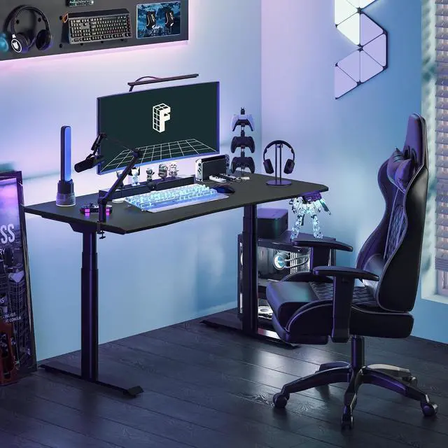 Alt view image 2 of 7 - Z8 Luxe Oval Leg Gaming Standing Desk 60x27 in Electric Adjustable Height for FPS Games Computer Desk for Home Office Gamer with Dual Motors USB Ports Whole Piece (Black Frame + Black Top)
