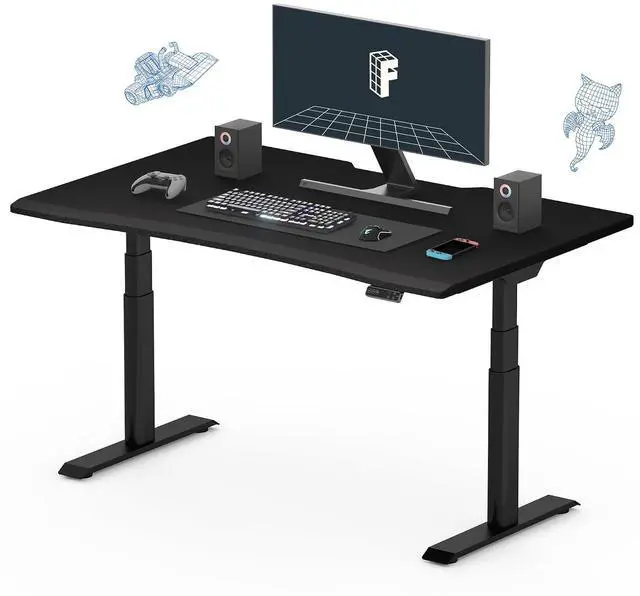 Main image of Z8 Luxe Oval Leg Gaming Standing Desk 55x28 in Electric Adjustable Height for FPS Games Computer Desk for Home Office Gamer with Dual Motors USB Ports Whole Piece(Black Frame + Black Top)