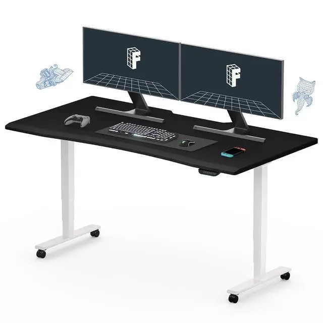 Main image of E6 Gaming Standing Desk 60x27 in Electric Adjustable Height for FPS Games Computer Desk for Home Office Gamer with Dual Motors Whole Piece Top (White Frame + Black Top)