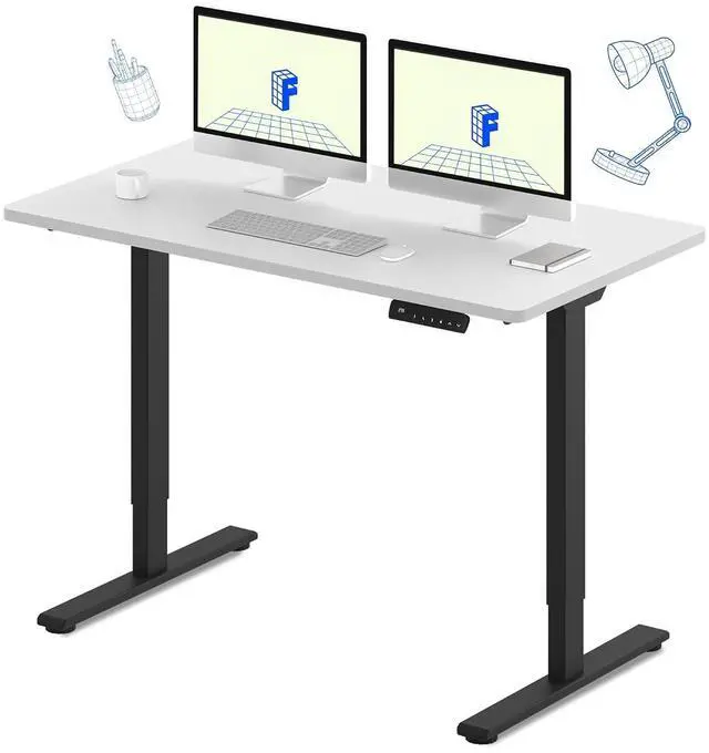 Main image of E3 Dual Motor Electric Standing Desk 55 x 28 Sit Stand Up Desk, Holds 220 lbs, Adjustable Height w/Memory Presets, One-Piece Black Desktop & White Frame, Ships in 2 Boxes