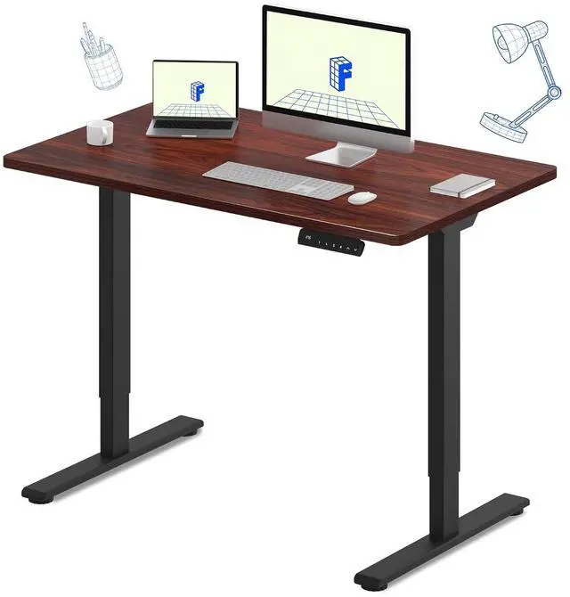 Main image of E3 Dual Motor Electric Standing Desk 48 x 30 Sit Stand Up Desk, Holds 220 lbs, Adjustable Height w/Memory Presets, One-Piece Mahogany Desktop & Black Frame, Ships in 2 Boxes