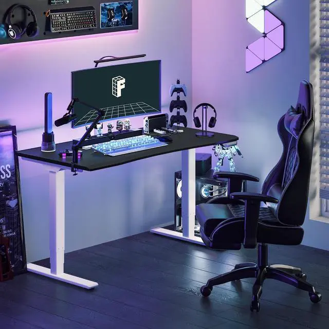 Alt view image 2 of 7 - E6 Gaming Standing Desk 60x27 in Electric Adjustable Height for FPS Games Computer Desk for Home Office Gamer with Dual Motors Whole Piece Top (White Frame + Black Top)