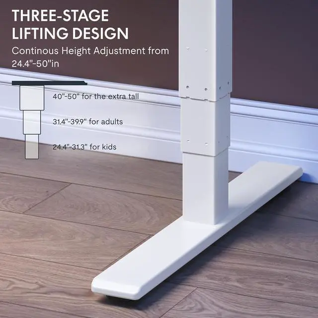 Alt view image 3 of 7 - E6 Gaming Standing Desk 60x27 in Electric Adjustable Height for FPS Games Computer Desk for Home Office Gamer with Dual Motors Whole Piece Top (White Frame + Black Top)