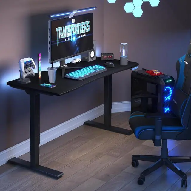 Alt view image 2 of 7 - E6 Gaming Standing Desk 55x28 in Electric Adjustable Height for MOBA Games Computer Desk for Home Office Gamer with Dual Motors Whole Piece Top (Black Frame + Black Top)