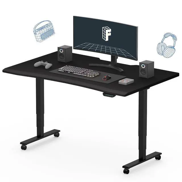 Main image of E6 Gaming Standing Desk 55x28 in Electric Adjustable Height for MOBA Games Computer Desk for Home Office Gamer with Dual Motors Whole Piece Top (Black Frame + Black Top)