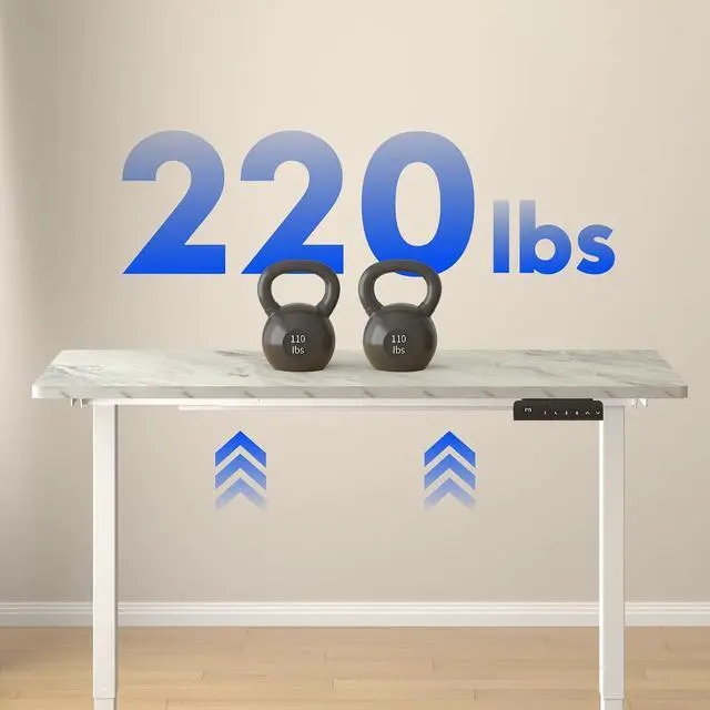 Alt view image 5 of 5 - E3 Dual Motor Electric Standing Desk 55 x 28 Sit Stand Up Desk, Holds 220 lbs, Adjustable Height w/Memory Presets, One-Piece Marble Grey Desktop & White Frame, Ships in 2 Boxes