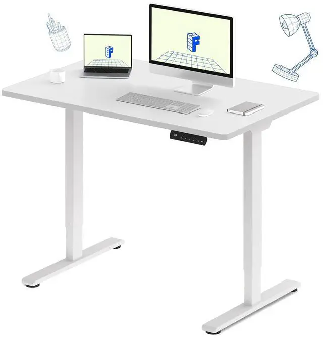 Main image of E3 Dual Motor Electric Standing Desk 48 x 24 Sit Stand Up Desk, Holds 220 lbs, Adjustable Height w/Memory Presets, One-Piece White Desktop & White Frame, Ships in 2 Boxes