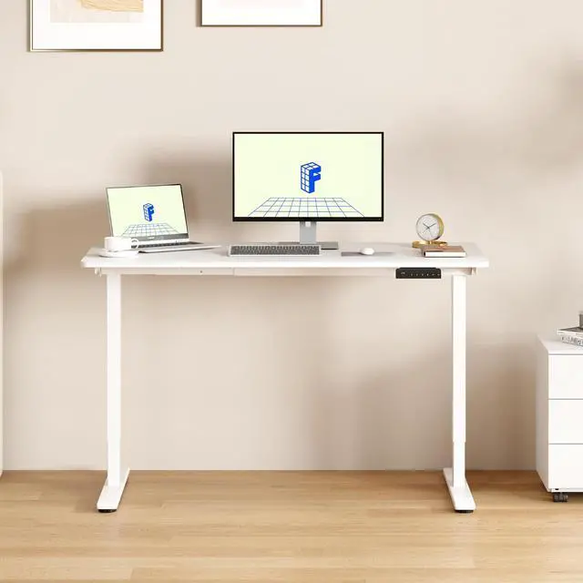 Alt view image 6 of 6 - E3 Dual Motor Electric Standing Desk 48 x 24 Sit Stand Up Desk, Holds 220 lbs, Adjustable Height w/Memory Presets, One-Piece White Desktop & White Frame, Ships in 2 Boxes