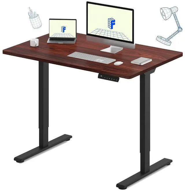 Main image of E3 Dual Motor Electric Standing Desk 48 x 24 Sit Stand Up Desk, Holds 220 lbs, Adjustable Height w/Memory Presets, One-Piece Mahogany Desktop & Black Frame, Ships in 2 Boxes
