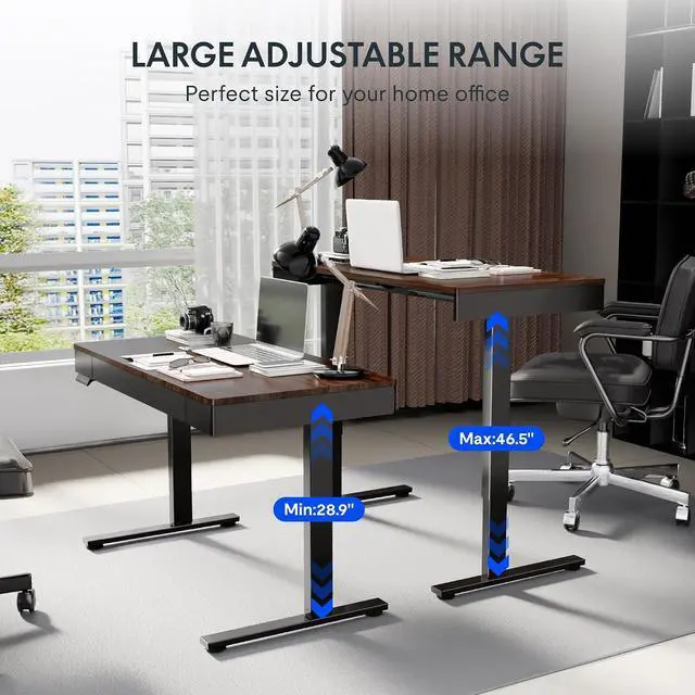 Alt view image 6 of 7 - Standing Desk with Drawer, 48 x 24 Inch Electric Adjustable Height Stand Up Desk with Storage Organizer, Whole Piece Wooden Desktop for Home, Office, Computer Workstation, Dark Walnut