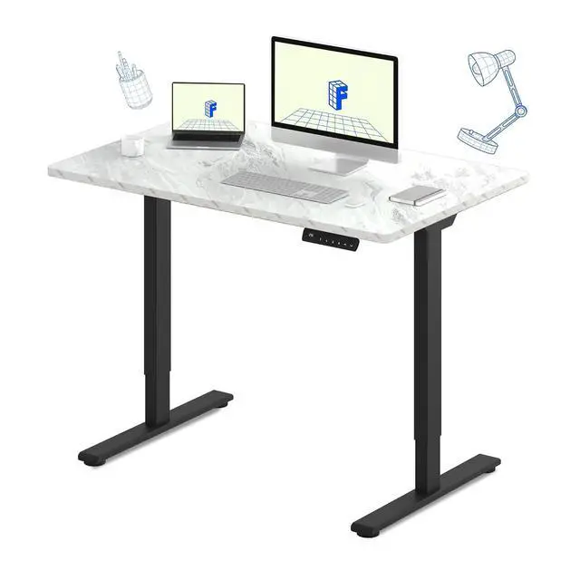 Main image of E3 Dual Motor Electric Standing Desk 48 x 30 Sit Stand Up Desk, Holds 220 lbs, Adjustable Height w/Memory Presets, One-Piece Marble Grey Desktop & Black Frame, Ships in 2 Boxes