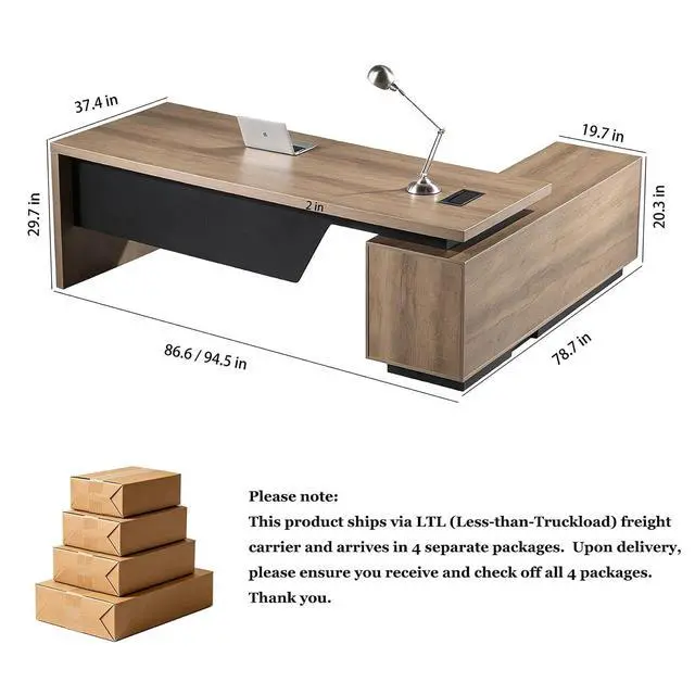 Alt view image 2 of 7 - L Shaped Desk with File Drawer, Solid Wood Large Executive Desk for Home Office, Adjustable Width (86.6" to 94.5"), Storage Cabinet & 2 Drawers, Left Return