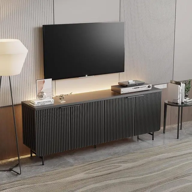Main image of ONNAHOME Style Storage Cabinet with Sensor Light, Sideboard Buffet with Shelves and Doors, Farmhouse Scandinavian Bar Cabinet Wood Buffet Table for Kitchen, Dining Room (Black with LED)
