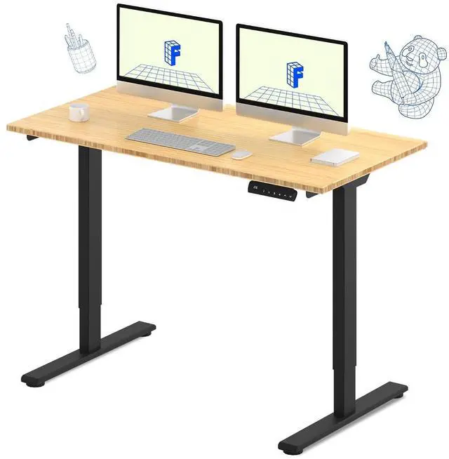 Main image of E3 Bamboo Dual Motor Electric Standing Desk 55 x 28 Sit Stand Up Desk, Holds 220 lbs, Adjustable Height w/Memory Presets, Solid Bamboo Desktop & Black Frame, Ships in 2 Boxes