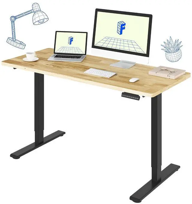 Main image of E3 Solid Wood Dual Motor Electric Standing Desk 55 x 24 Sit Stand Desk, Holds 220 lbs, Adjustable Height w/Memory Presets, Butcher Block Rubberwood Desktop & Black Frame, Ships in 2 Boxes