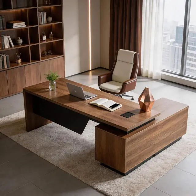 Alt view image 5 of 7 - L Shaped Desk with File Drawer, Solid Wood Large Executive Desk for Home Office, Adjustable Width (86.6" to 94.5"), Storage Cabinet & 2 Drawers, Left Return