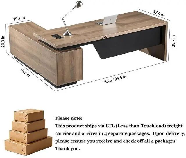 Alt view image 2 of 7 - L Shaped Desk with File Drawer, Solid Wood Large Executive Desk for Home Office, Adjustable Width (86.6" to 94.5"), Storage Cabinet & 2 Drawers, Right Return