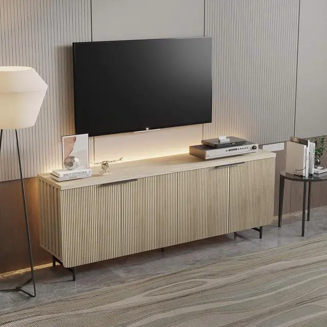 Main image of Storage Cabinet Led Light, Sideboard Buffet Cabinet with Shelves and Doors, Farmhouse Scandinavian Bar Cabinet Wood Buffet Table for Kitchen, Dining Room (Yellow with led)
