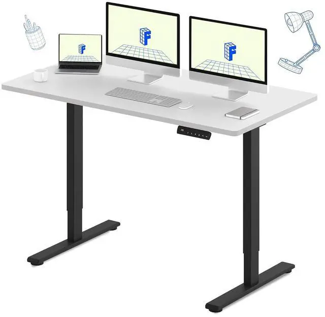 Main image of E3 Dual Motor 60 x 24 Electric Standing Desk Sit Stand Up Desk, Holds 220 lbs, Adjustable Height w/Memory Presets, One-Piece White Desktop & Black Frame, Ships in 2 Boxes
