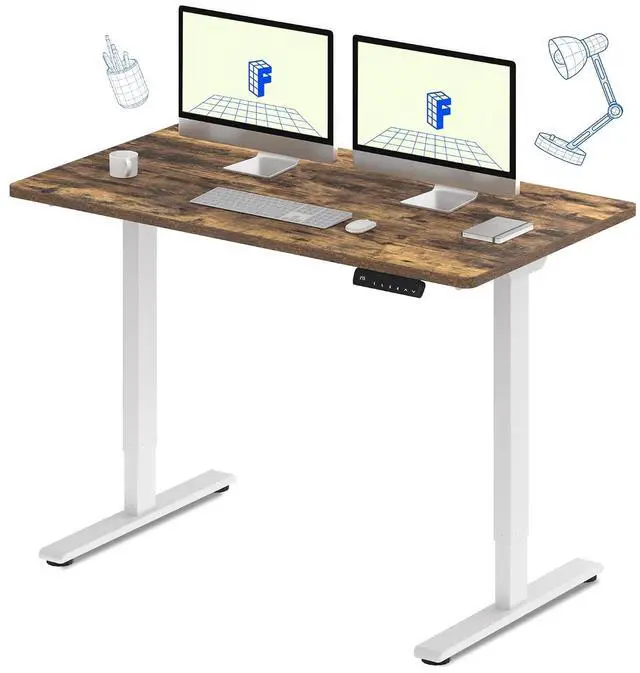 Main image of E3 Dual Motor Electric Standing Desk 55 x 28 Sit Stand Up Desk, Holds 220 lbs, Adjustable Height w/Memory Presets, One-Piece Special Walnut Desktop & White Frame, Ships in 2 Boxes