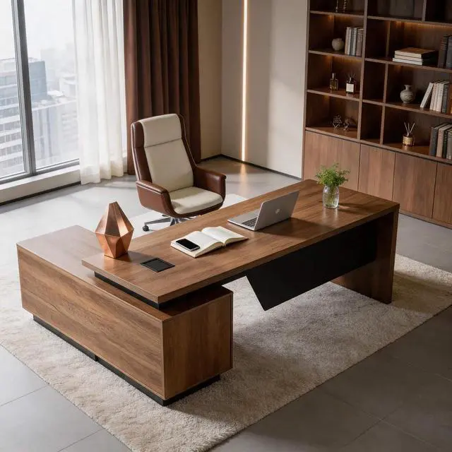 Alt view image 5 of 7 - L Shaped Desk with File Drawer, Solid Wood Large Executive Desk for Home Office, Adjustable Width (86.6" to 94.5"), Storage Cabinet & 2 Drawers, Right Return
