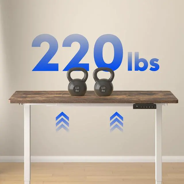 Alt view image 4 of 4 - E3 Dual Motor Electric Standing Desk 55 x 28 Sit Stand Up Desk, Holds 220 lbs, Adjustable Height w/Memory Presets, One-Piece Special Walnut Desktop & White Frame, Ships in 2 Boxes