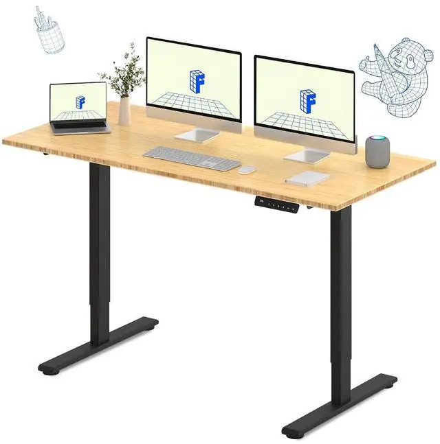 Main image of E3 Bamboo Dual Motor 72 x 30 Electric Standing Desk Sit Stand Up Desk, Holds 220 lbs, Adjustable Height w/Memory Presets, Solid Bamboo Desktop & Black Frame, Ships in 2 Boxes