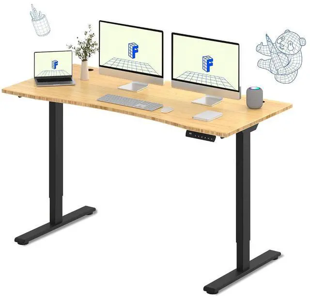 Main image of E3 Bamboo Dual Motor 72 x 30 Electric Standing Desk Sit Stand Up Desk, Holds 220 lbs, Adjustable Height w/Memory Presets, Solid Bamboo Curved Desktop & Black Frame, Ships in 2 Boxes