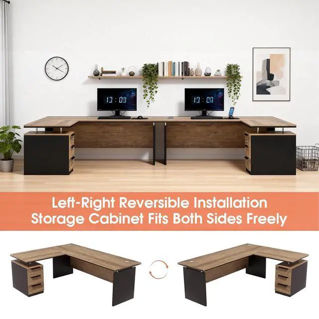 Alt view image 5 of 7 - 63 L Shaped Executive Desk with Locking Drawer & Privacy Panel, Solid One-Piece Office Desk, Reversible Modern L Shaped Desk for Professional Home or Business Workspace