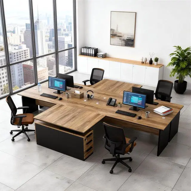 Alt view image 6 of 7 - 63 L Shaped Executive Desk with Locking Drawer & Privacy Panel, Solid One-Piece Office Desk, Reversible Modern L Shaped Desk for Professional Home or Business Workspace