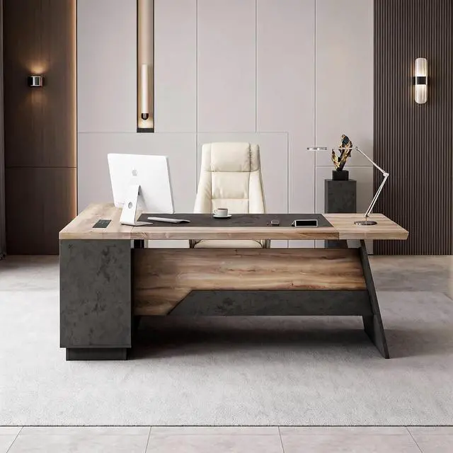 Alt view image 3 of 7 - 78.74 Inch L Shaped Office Desk with Drawers & Built-in Power Access, Large Executive Workstation with Storage Cabinet, Modern Wooden Desk for Business or Home Office (Mahogany, Right)