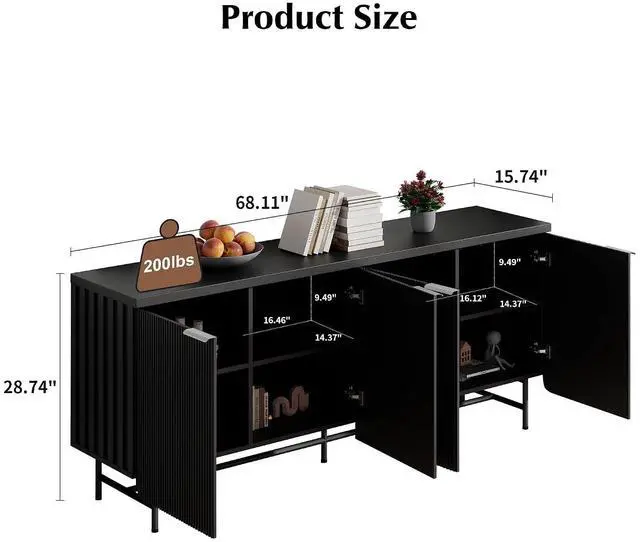 Alt view image 5 of 6 - Farmhouse TV Stand with RGB Light for 65 Inch TV, 80 Inch TV Entertainment Center with Storage Cabinets, Wood Mid Century Modern Media TV Console Table for Living Room Bedroom (Black with RGB)