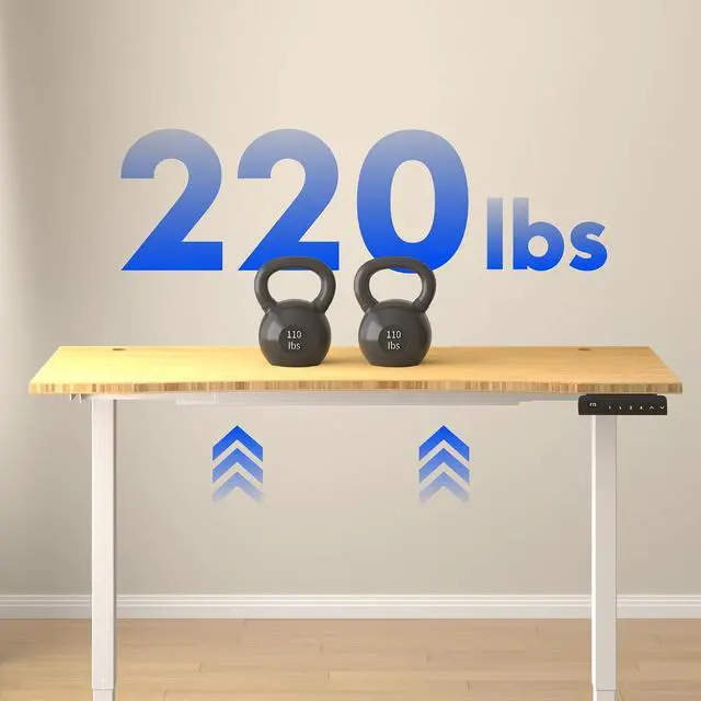 Alt view image 5 of 5 - E3 Bamboo Dual Motor Electric Standing Desk 55 x 28 Sit Stand Up Desk, Holds 220 lbs, Adjustable Height w/Memory Presets, Solid Bamboo Curved Desktop & White Frame, Ships in 2 Boxes