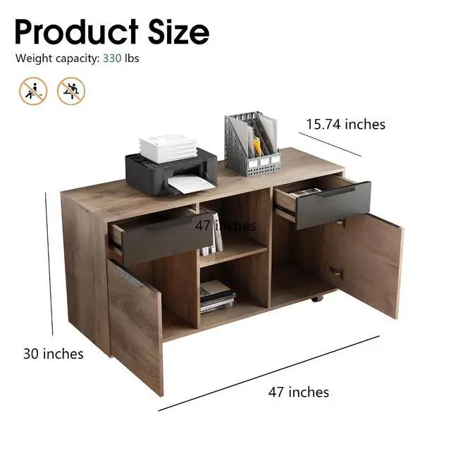 Alt view image 2 of 6 - 2-Drawer File Cabinet, Mobile Lateral Rolling Under Desk Filing Cabinet with Wheels, Printer Stand with Open Storage Shelves for Home Office,Executive Office Desk,Mahogany