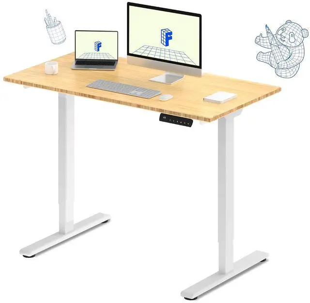 Main image of E3 Bamboo Dual Motor Electric Standing Desk 48 x 24 Sit Stand Up Desk, Holds 220 lbs, Adjustable Height w/Memory Presets, Solid Bamboo Desktop & White Frame, Ships in 2 Boxes